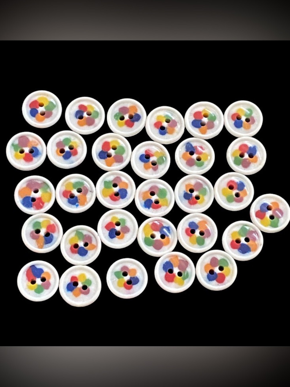 Set of 30 vintage round button rainbow two hole plastic buttons